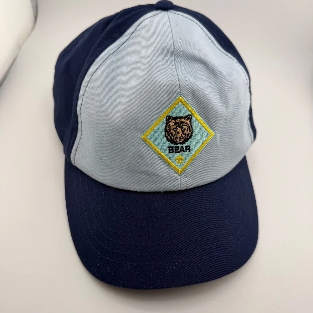 Kids Baseball‎ Cap Bear Patch Navy Blue Light Blue Adjustable Size S/M